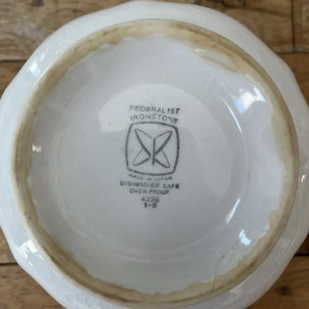 1970s Vintage Federalist Ironstone White Sugar Bowl 4238